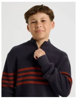 Bauhaus 1/4 Zip Knit with Stripe in Navy
