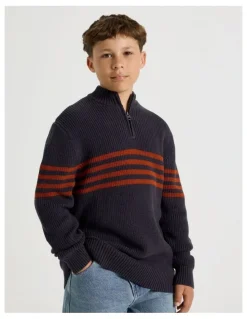 Bauhaus 1/4 Zip Knit with Stripe in Navy