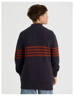 Bauhaus 1/4 Zip Knit with Stripe in Navy