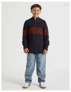 Bauhaus 1/4 Zip Knit with Stripe in Navy