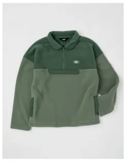Bauhaus 1/4 Zip Spliced Sweat Top in Khaki