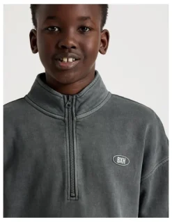 Bauhaus 1/4 Zip Sweat Top in Charcoal