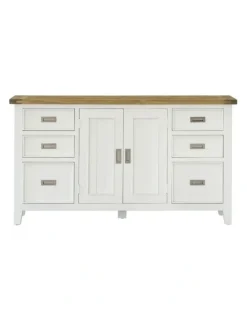 Bay Gallery Furniture Leura Belle Buffet Sideboard in Brushed with Natural Timber Top
