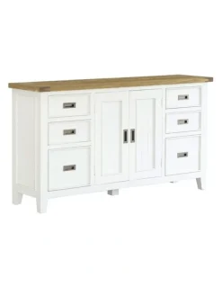 Bay Gallery Furniture Leura Belle Buffet Sideboard in Brushed with Natural Timber Top