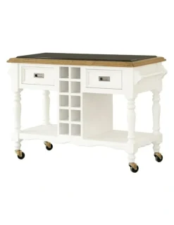 Bay Gallery Furniture Leura Belle Kitchen Island Bench in Brushed with Natural Timber Top