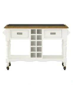 Bay Gallery Furniture Leura Belle Kitchen Island Bench in Brushed with Natural Timber Top