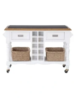 Bay Gallery Furniture Leura Belle Kitchen Island Bench in Brushed with Natural Timber Top