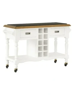 Bay Gallery Furniture Leura Belle Kitchen Island Bench in Brushed with Natural Timber Top