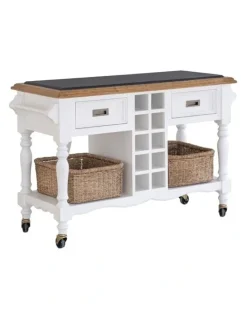 Bay Gallery Furniture Leura Belle Kitchen Island Bench in Brushed with Natural Timber Top