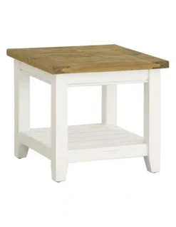 Bay Gallery Furniture Leura Belle Indoor Side Table in Brushed with Natural Timber Top