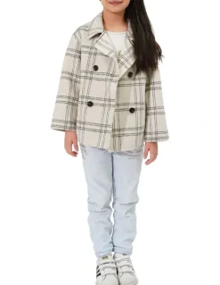 Belle & Bloom Adore You Wool Blend Pea Coat in Cream Check
