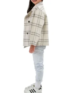 Belle & Bloom Adore You Wool Blend Pea Coat in Cream Check