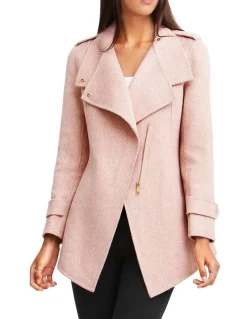 Belle & Bloom Bad Girl Blush Wool Blend Moto Coat