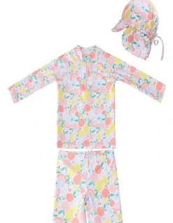 Big Softies Long Sleeve Rashie with Short And Hat Fruits in Baby Pink