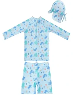 Big Softies Long Sleeve Rashie with Short And Hat Whale in Blue