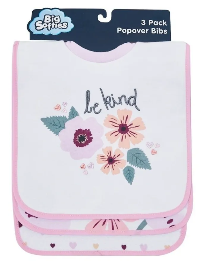 Big Softies Popover Bibs Flower 3 Pack in Pink