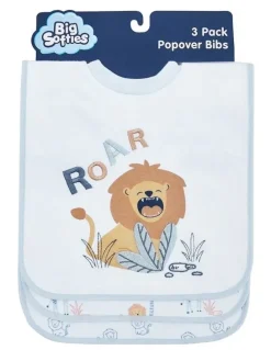 Big Softies Popover Bibs Lion 3 Pack in Blue