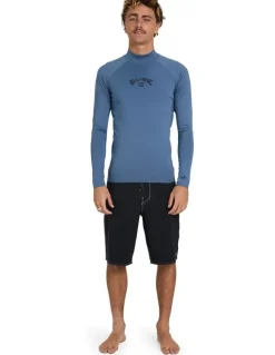 Billabong All Day Arch Long Sleeve Rash Vest Steel in Blue