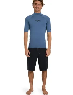 Billabong All Day Arch Short Sleeve Rash Vest Steel in Blue