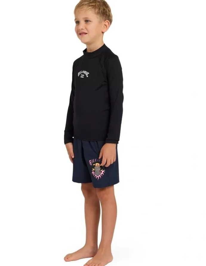 Billabong Boys 2-7 Groms All Day Arch Long Sleeve Rash Vest in Black