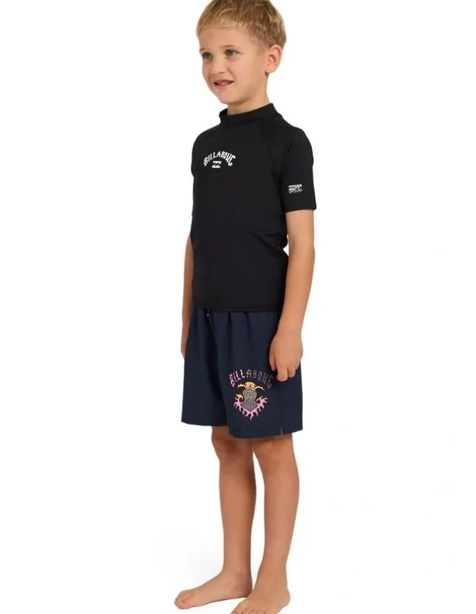 Billabong Boys 2-7 Groms All Day Arch Short Sleeve Rash Vest in Black