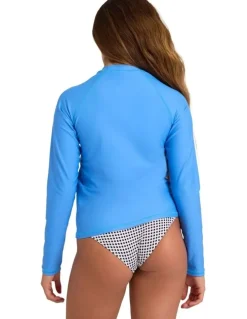 Billabong Girls 6-16 Breaker Squad Long Sleeve Rash Vest Tidal in Blue