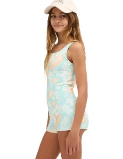 Billabong Girls 6-16 Hibiscus Haze Retro Rash Vest Aqua Haze