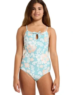Billabong Girls 6-16 Hibiscus Haze One Piece Swimsuit in Aqua Haze