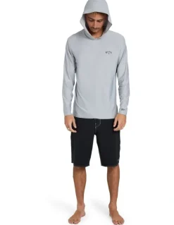 Billabong Shoreline Hooded Long Sleeve Rash Vest In Light Grey Heather