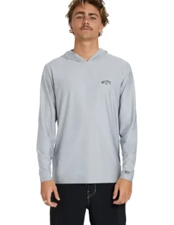 Billabong Shoreline Hooded Long Sleeve Rash Vest In Light Grey Heather