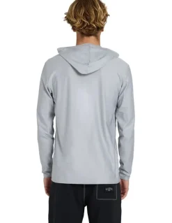 Billabong Shoreline Hooded Long Sleeve Rash Vest In Light Grey Heather