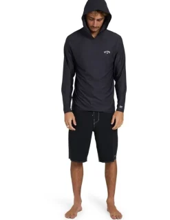 Billabong Shoreline Hooded Long Sleeve Rash Vest in Black Heather