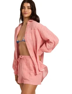 Billabong Wanderer Stripe Elastic Waist Shorts In Sugar Almond