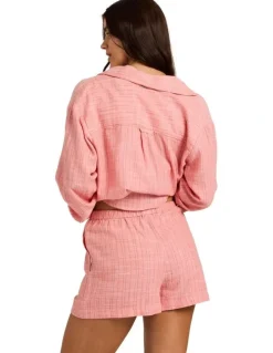 Billabong Wanderer Stripe Elastic Waist Shorts In Sugar Almond