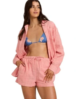 Billabong Wanderer Stripe Elastic Waist Shorts In Sugar Almond