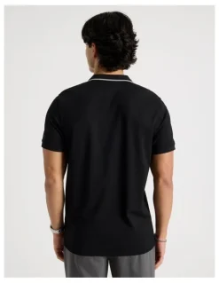 Blaq Contrast Tipping Open Collar Short Sleeve Polo in Black