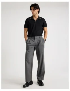 Blaq Contrast Tipping Open Collar Short Sleeve Polo in Black