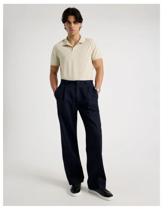 Blaq Contrast Tipping Open Collar Short Sleeve Polo in Sand
