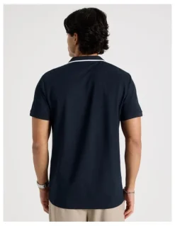 Blaq Contrast Tipping Open Collar Short Sleeve Polo in Navy