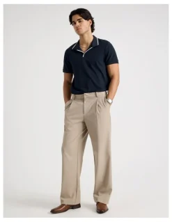 Blaq Contrast Tipping Open Collar Short Sleeve Polo in Navy