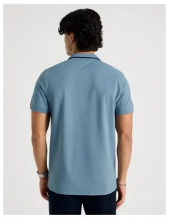 Blaq Contrast Tipping Open Collar Short Sleeve Polo in Blue