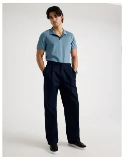 Blaq Contrast Tipping Open Collar Short Sleeve Polo in Blue