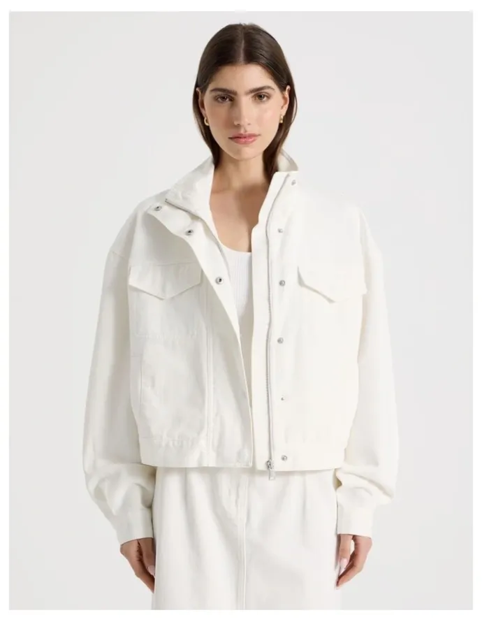 Blaq Denim Funnel Neck Jacket in Ivory