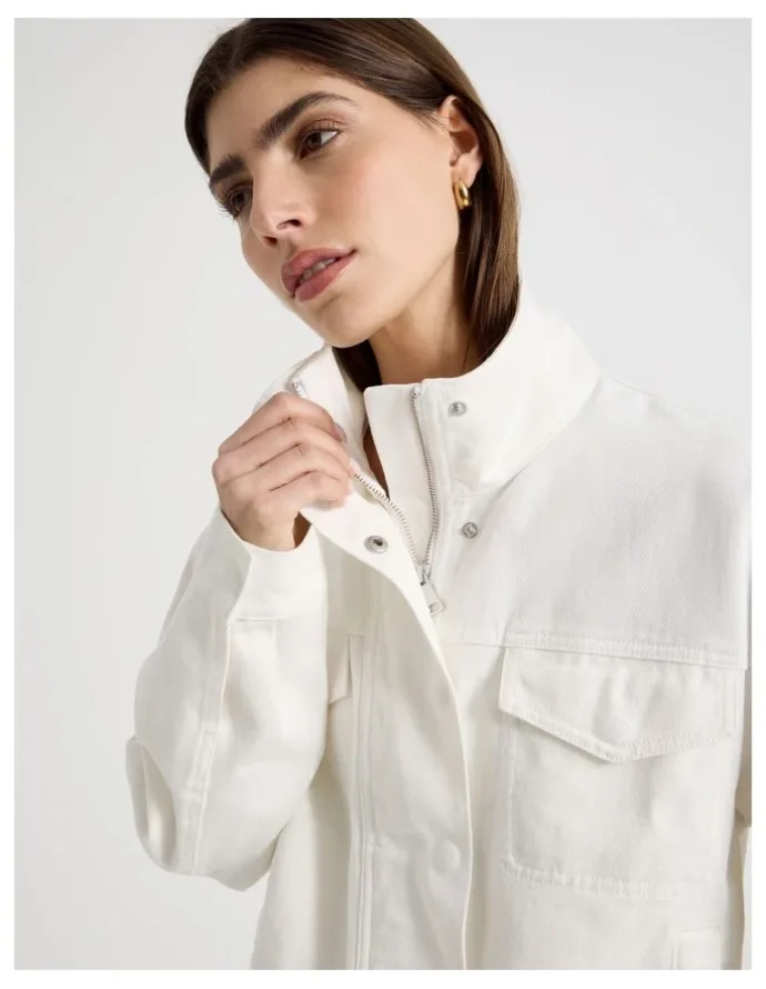 Blaq Denim Funnel Neck Jacket in Ivory