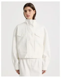 Blaq Denim Funnel Neck Jacket in Ivory