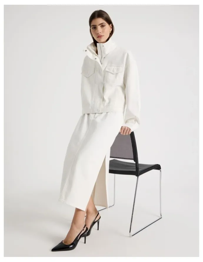 Blaq Denim Funnel Neck Jacket in Ivory