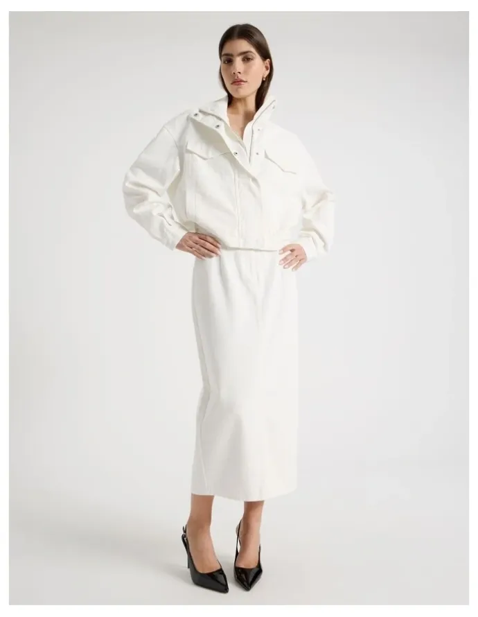 Blaq Denim Funnel Neck Jacket in Ivory