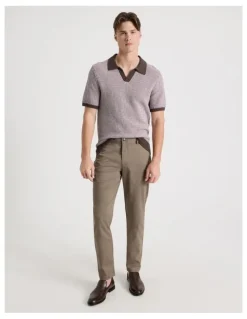 Blaq Geo Stitch Open Collar Knit Polo in Chocolate