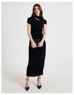Blaq Glitter Mesh Midi Dress in Black