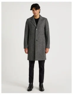 Blaq Herringbone Wool Blend Coat in Grey